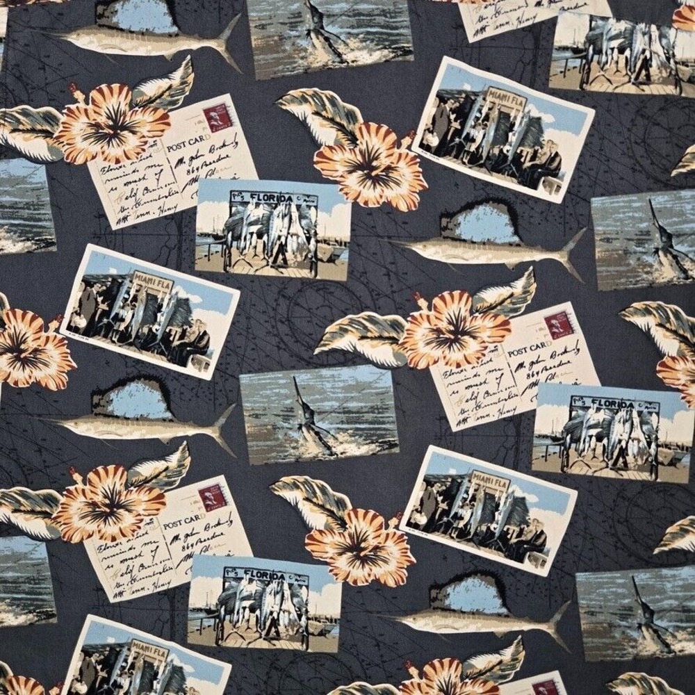 AFTCO Shirt Mens Large Miami Fish Postcards Beach Surf Casual Made in USA Logo - Picture 12 of 12